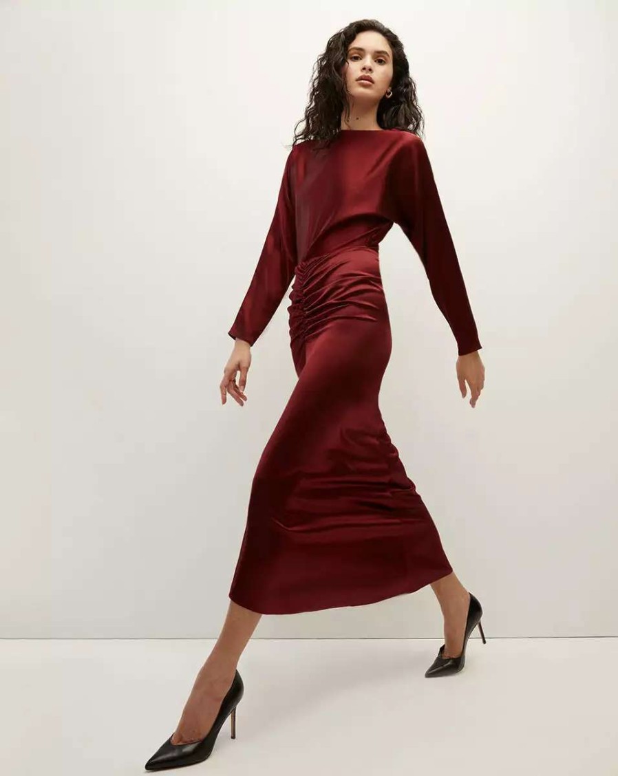 Clothing * | Veronica Beard Sabri Stretch-Silk Charmeuse Dress Maroon