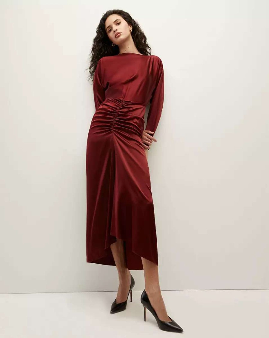 Clothing * | Veronica Beard Sabri Stretch-Silk Charmeuse Dress Maroon