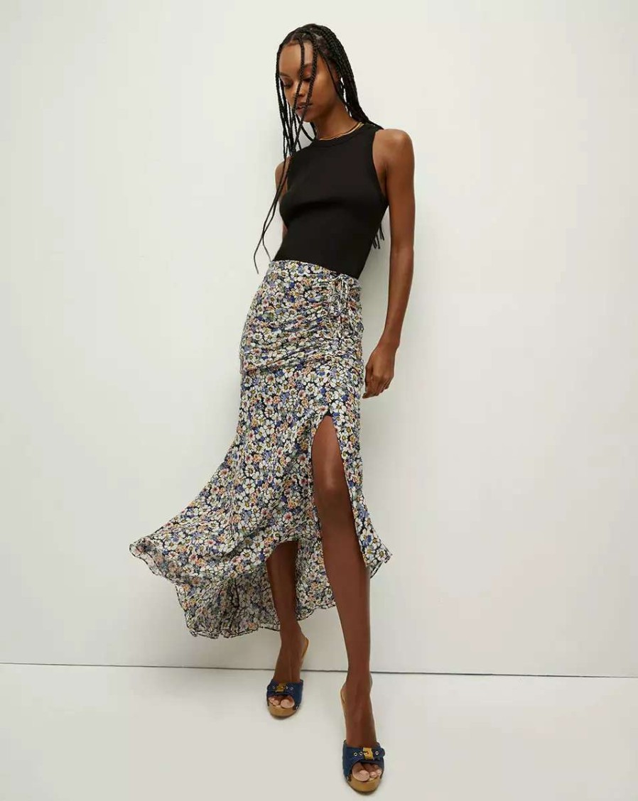 Clothing * | Veronica Beard Lucien Floral Silk Skirt Black Multi