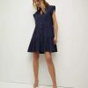 Clothing * | Veronica Beard Trisha Cotton Shirtdress Marine