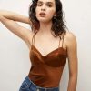 Clothing * | Veronica Beard Donita Stretch-Silk Charmeuse Cami Dark Ochre