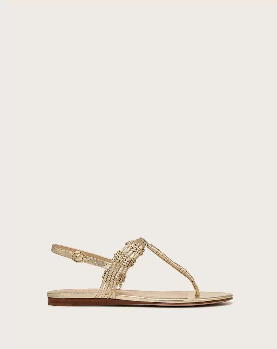 Shoes * | Veronica Beard Sola Braided-Leather Flat Sandal Gold