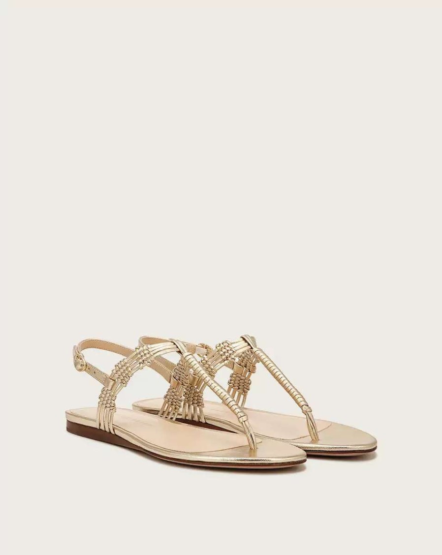 Shoes * | Veronica Beard Sola Braided-Leather Flat Sandal Gold