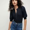 Clothing * | Veronica Beard Coralee Puff-Sleeve Top Navy