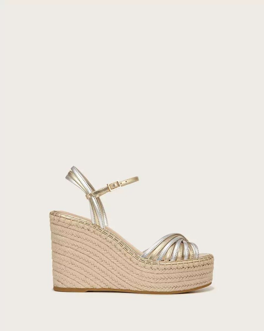 Shoes * | Veronica Beard Ravina Leather Espadrille Sandal Gold