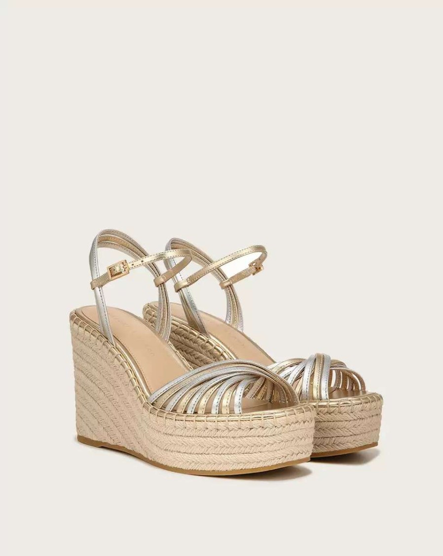 Shoes * | Veronica Beard Ravina Leather Espadrille Sandal Gold