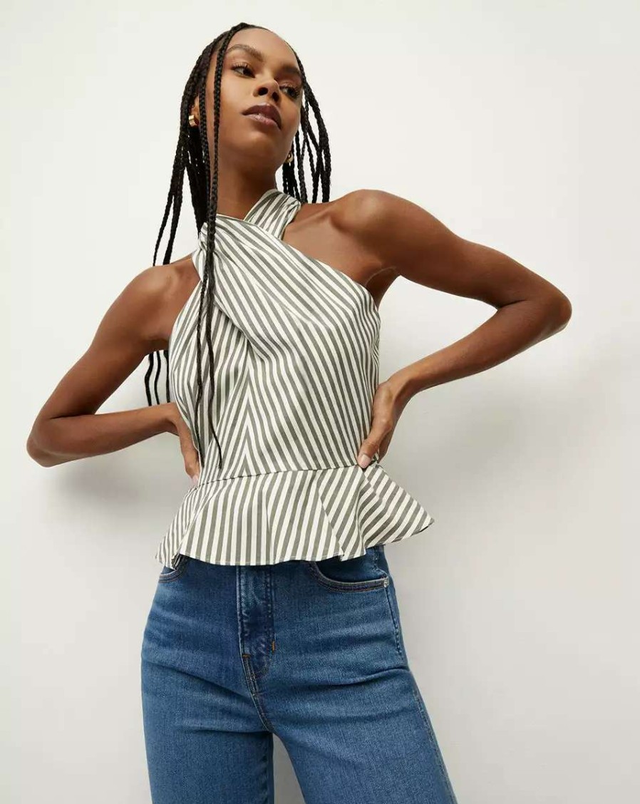 Clothing * | Veronica Beard Drey Striped Top Bright Army/White