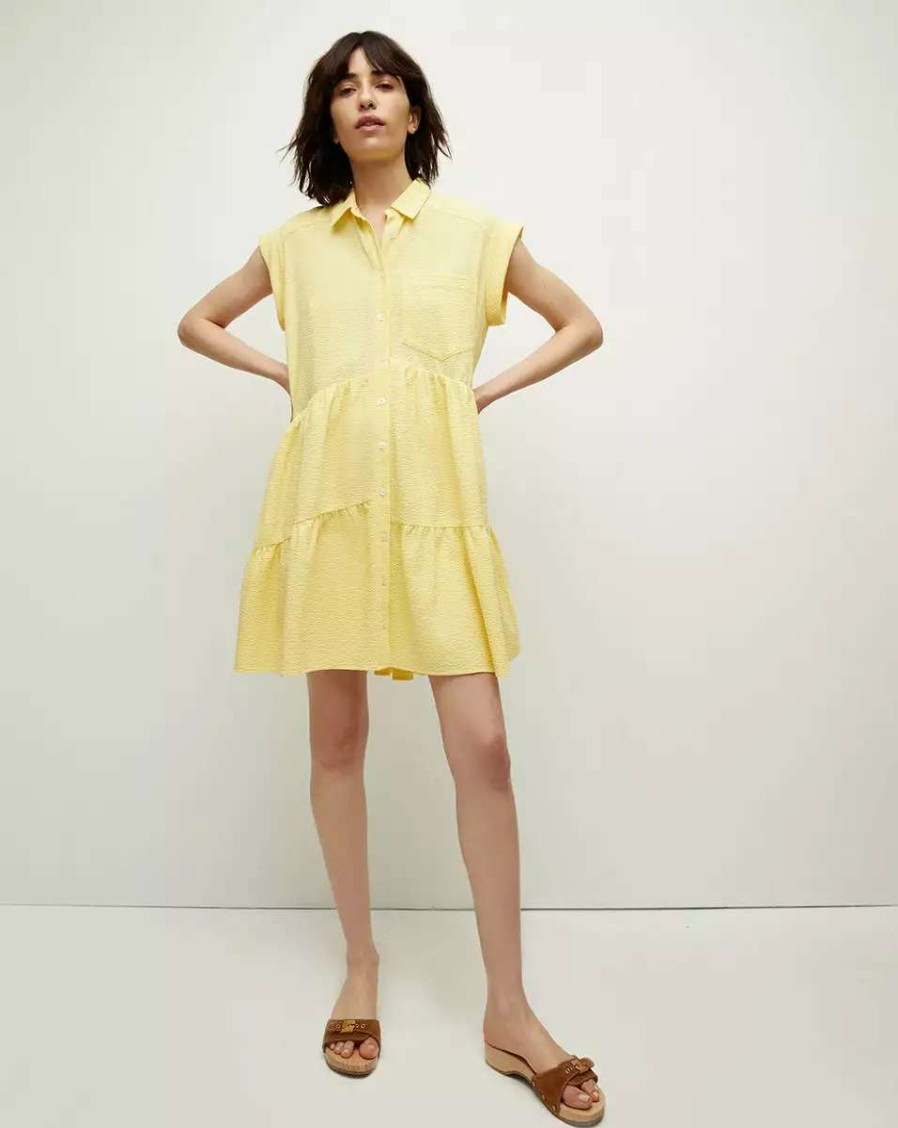 Clothing * | Veronica Beard Harrow Tiered Dress Pale Yellow