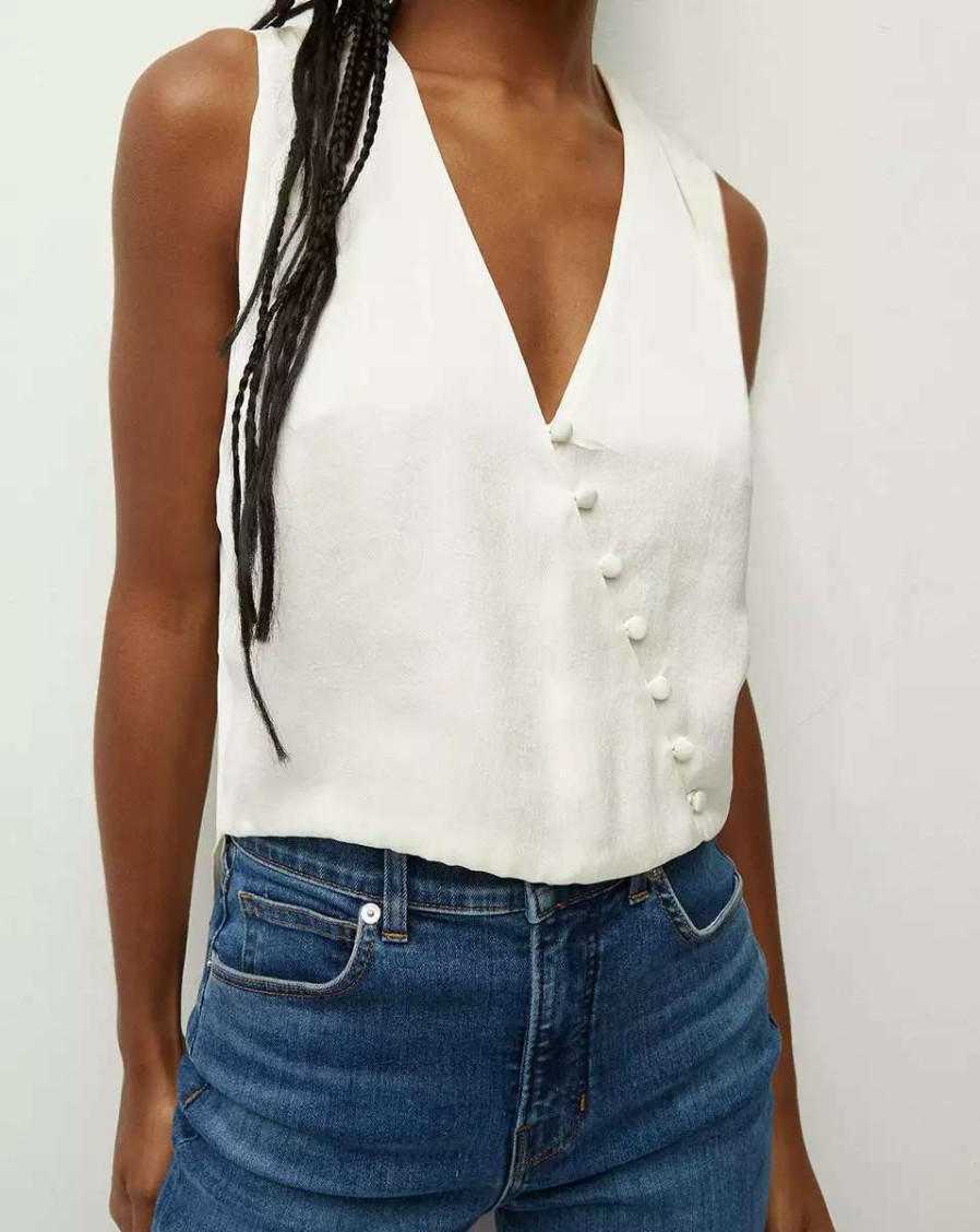 Clothing * | Veronica Beard Rahi Crepe Top Off-White