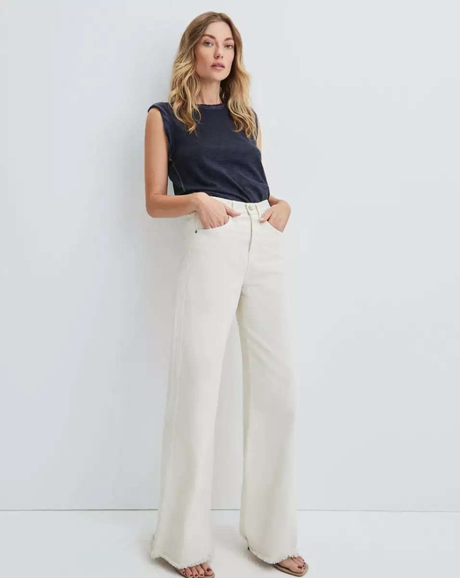 Clothing * | Veronica Beard Taylor Wide-Leg Jean | Raw Hem Ecru