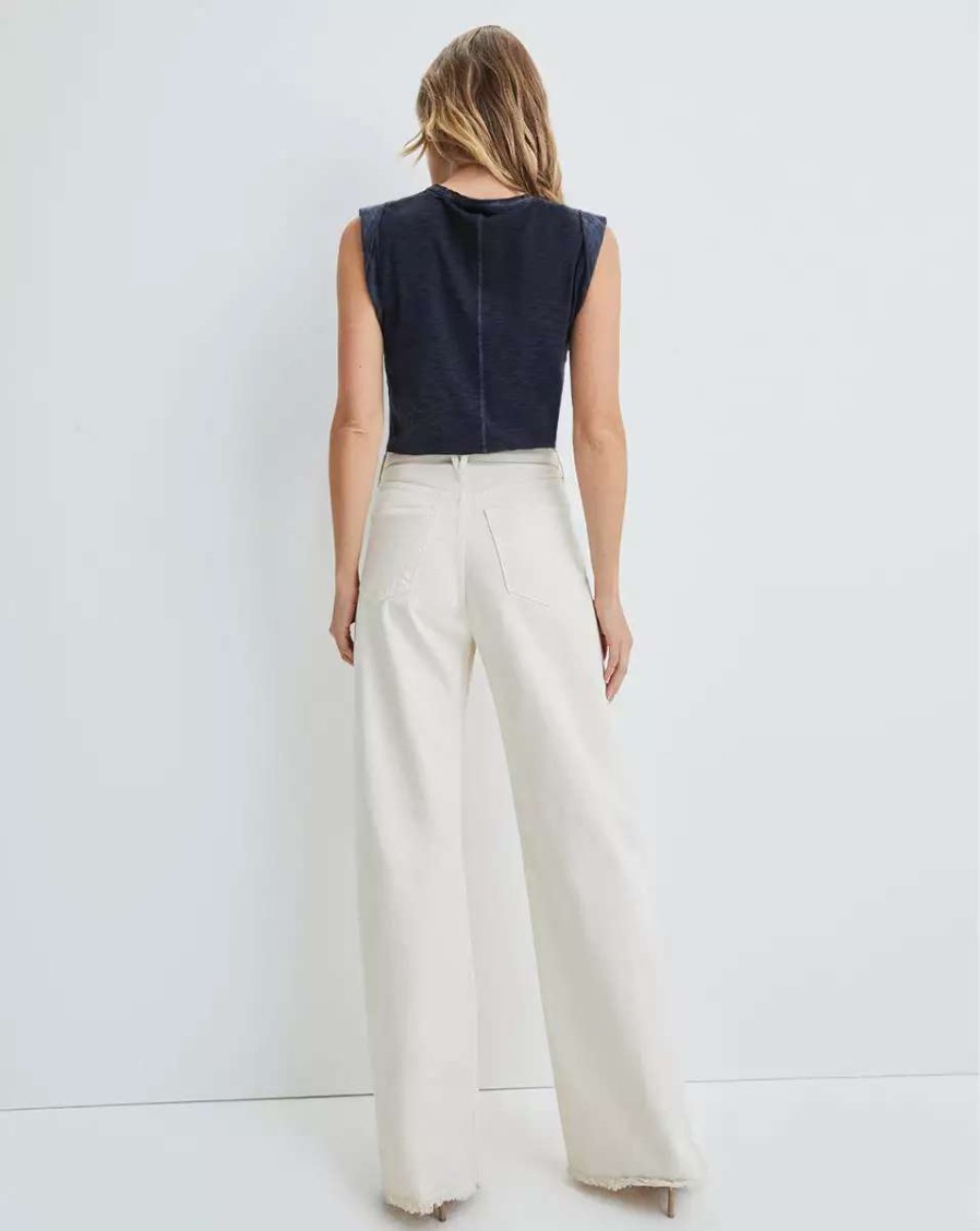 Clothing * | Veronica Beard Taylor Wide-Leg Jean | Raw Hem Ecru