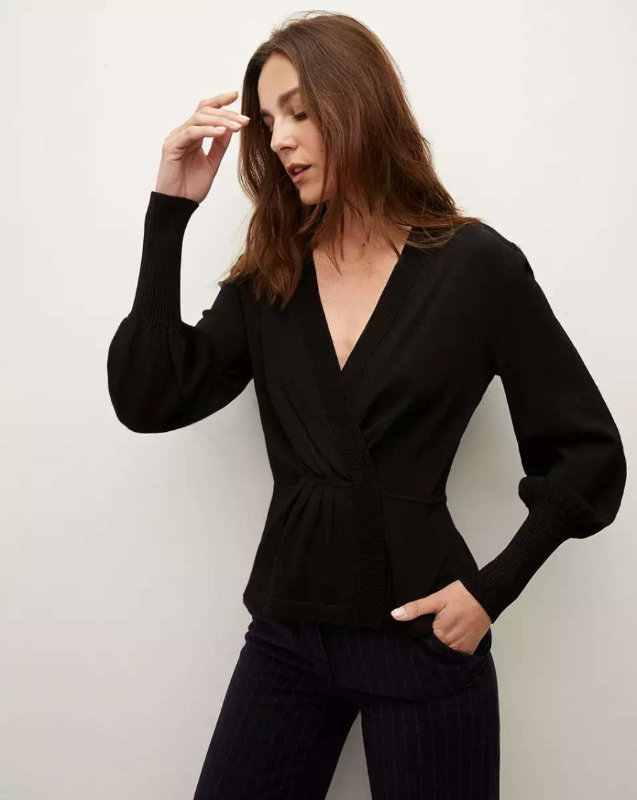 Clothing * | Veronica Beard Tabisa Wrap Pullover Black