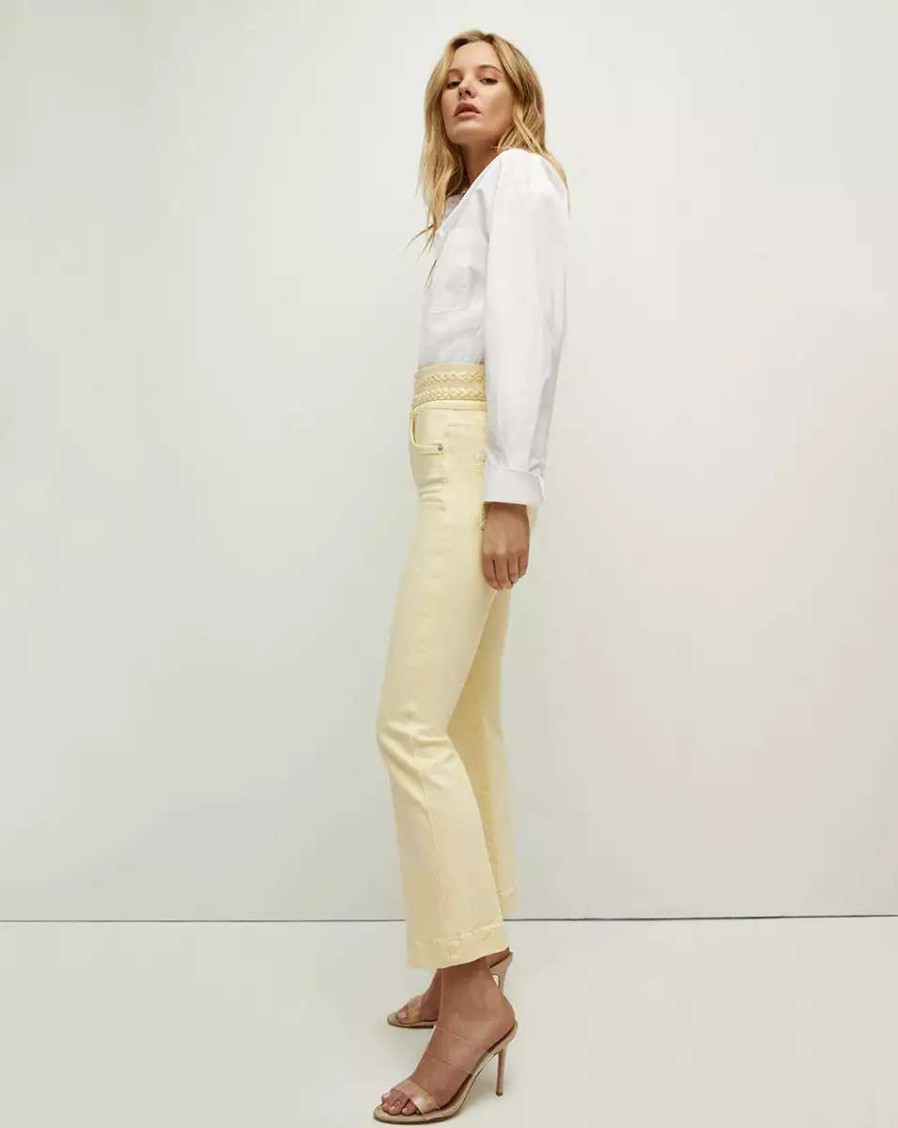 Clothing * | Veronica Beard Carson Kick-Flare Jean | Double-Braid Waistband Pale Yellow