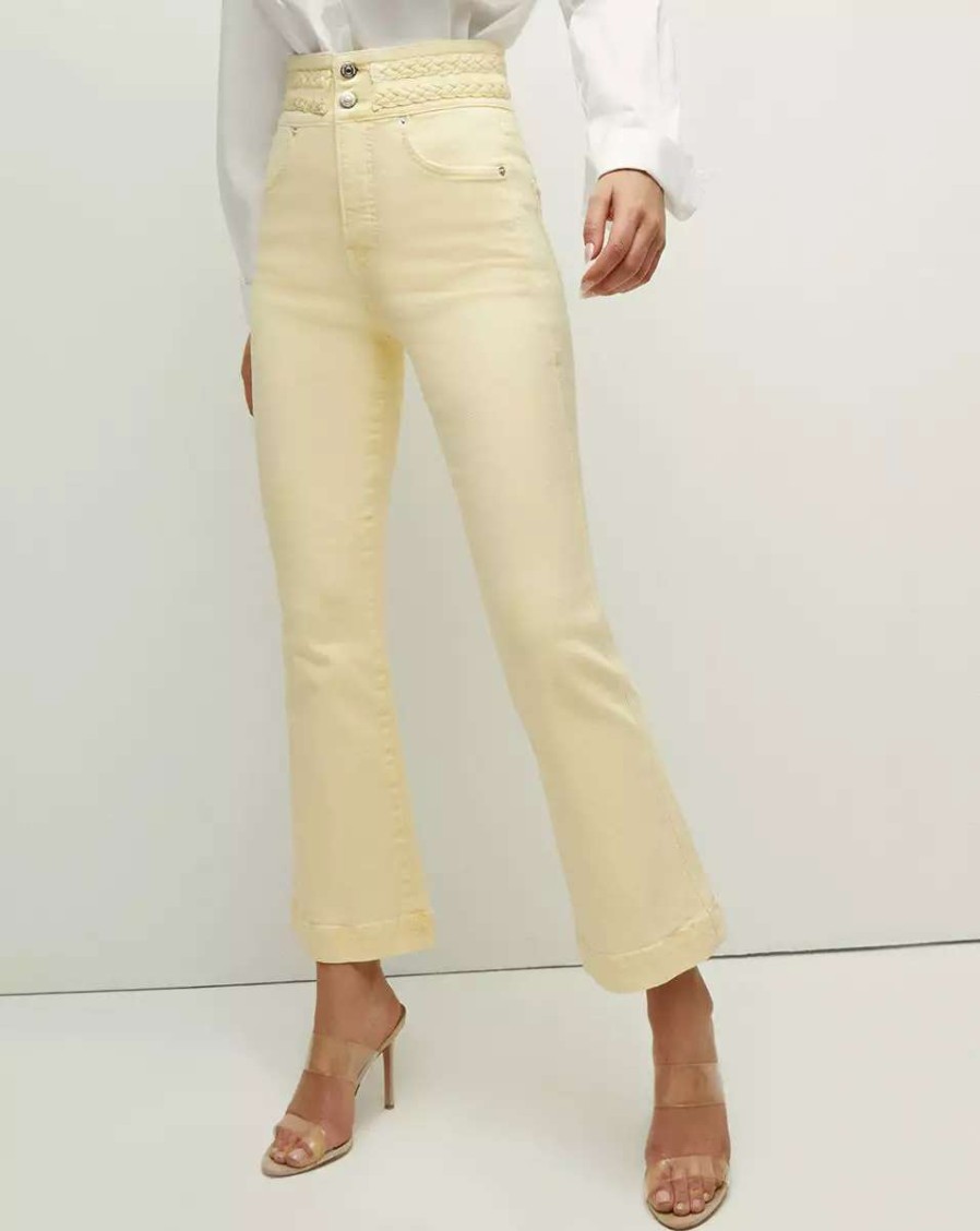 Clothing * | Veronica Beard Carson Kick-Flare Jean | Double-Braid Waistband Pale Yellow