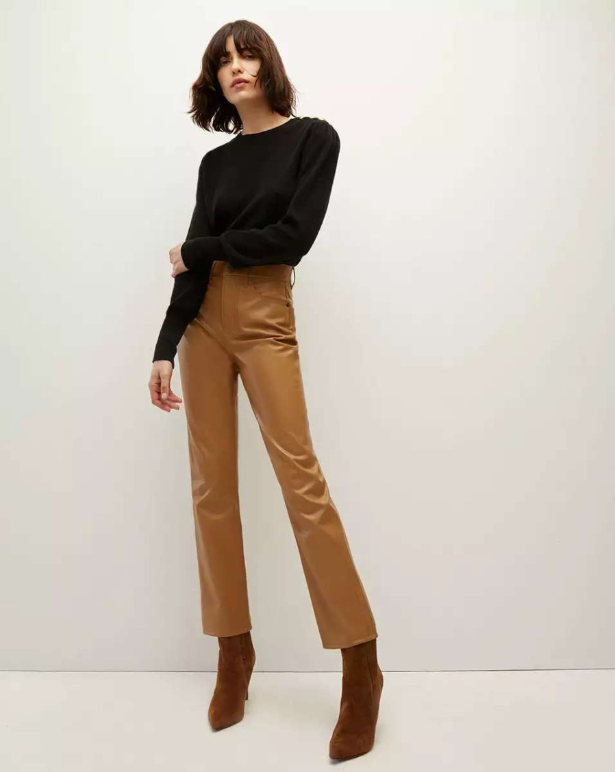 Clothing * | Veronica Beard Joey Straight-Leg Jean | Vegan Leather Cognac