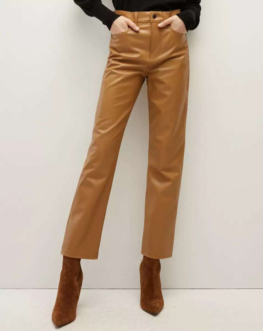 Clothing * | Veronica Beard Joey Straight-Leg Jean | Vegan Leather Cognac