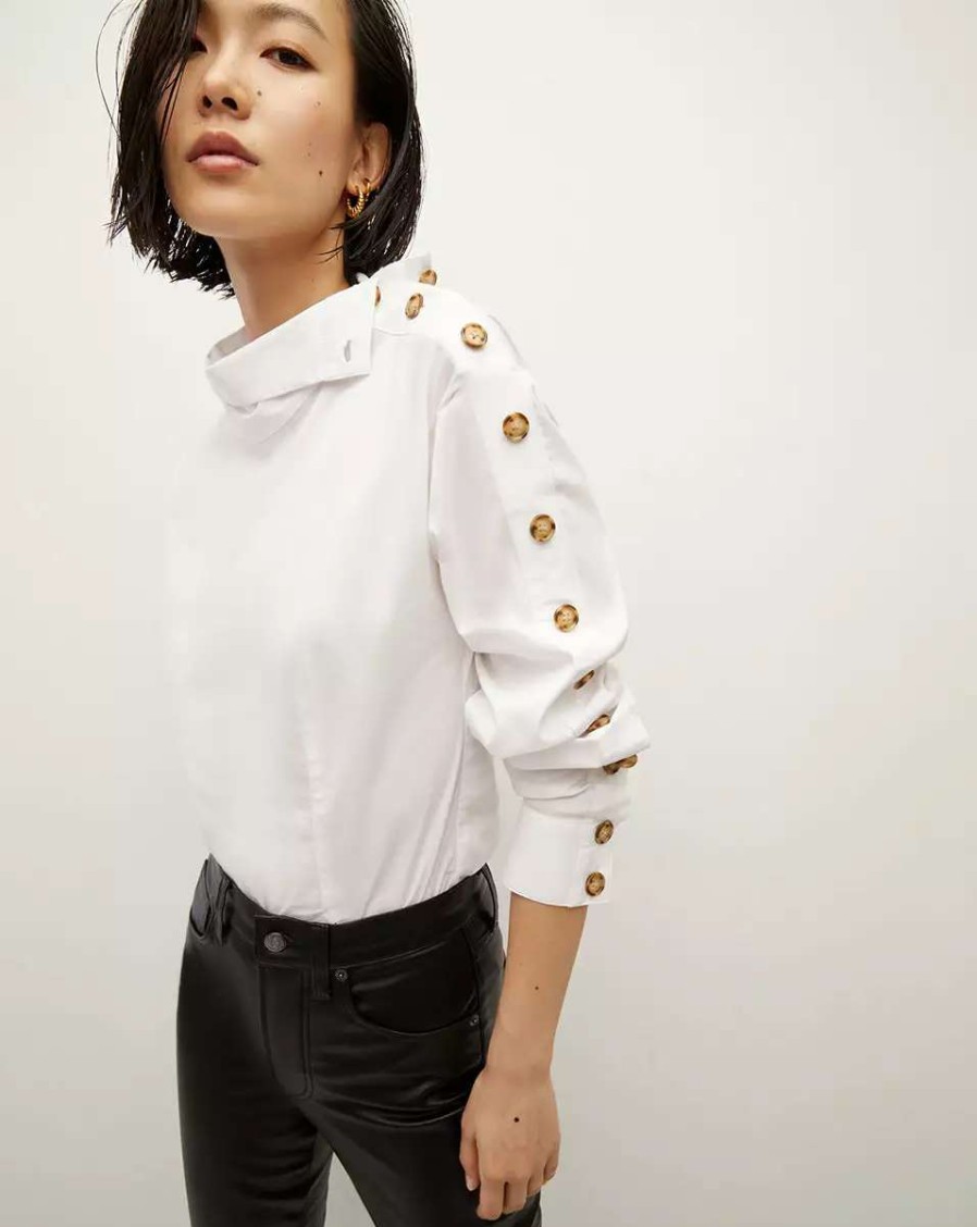 Clothing * | Veronica Beard Fauri Asymmetrical Poplin Shirt White