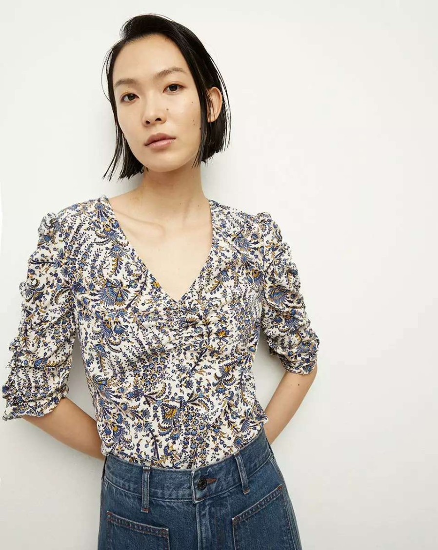 Clothing * | Veronica Beard Henrieta Floral Top Ecru Multi