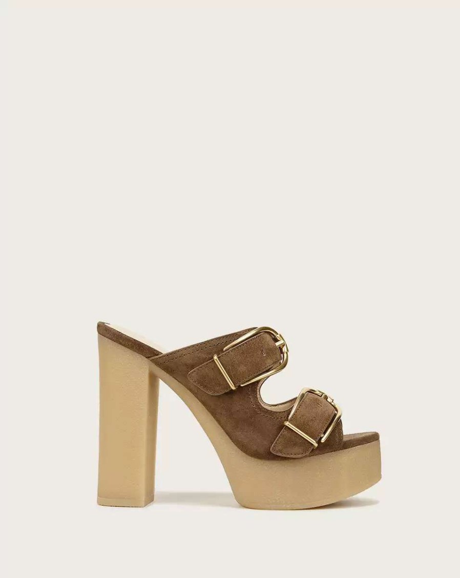 Shoes * | Veronica Beard Garrick Suede Platform Sandal Latte