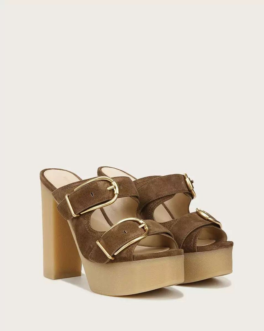 Shoes * | Veronica Beard Garrick Suede Platform Sandal Latte