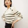 Clothing * | Veronica Beard Virke Striped Sweater Ecru/Loden