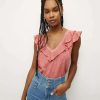 Clothing * | Veronica Beard Ellerie Ruffled Cotton Tee Faded Rose