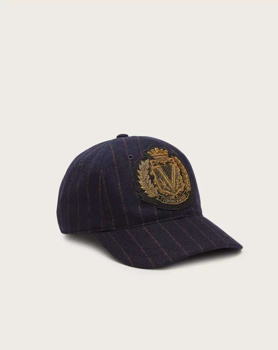 Home & Accessories * | Veronica Beard Pinstriped Wool Baseball Cap Navy Multi